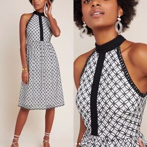 Anthropologie Eri + Ali Ninetta Lace Midi Dress Black White Size 4 Size 8